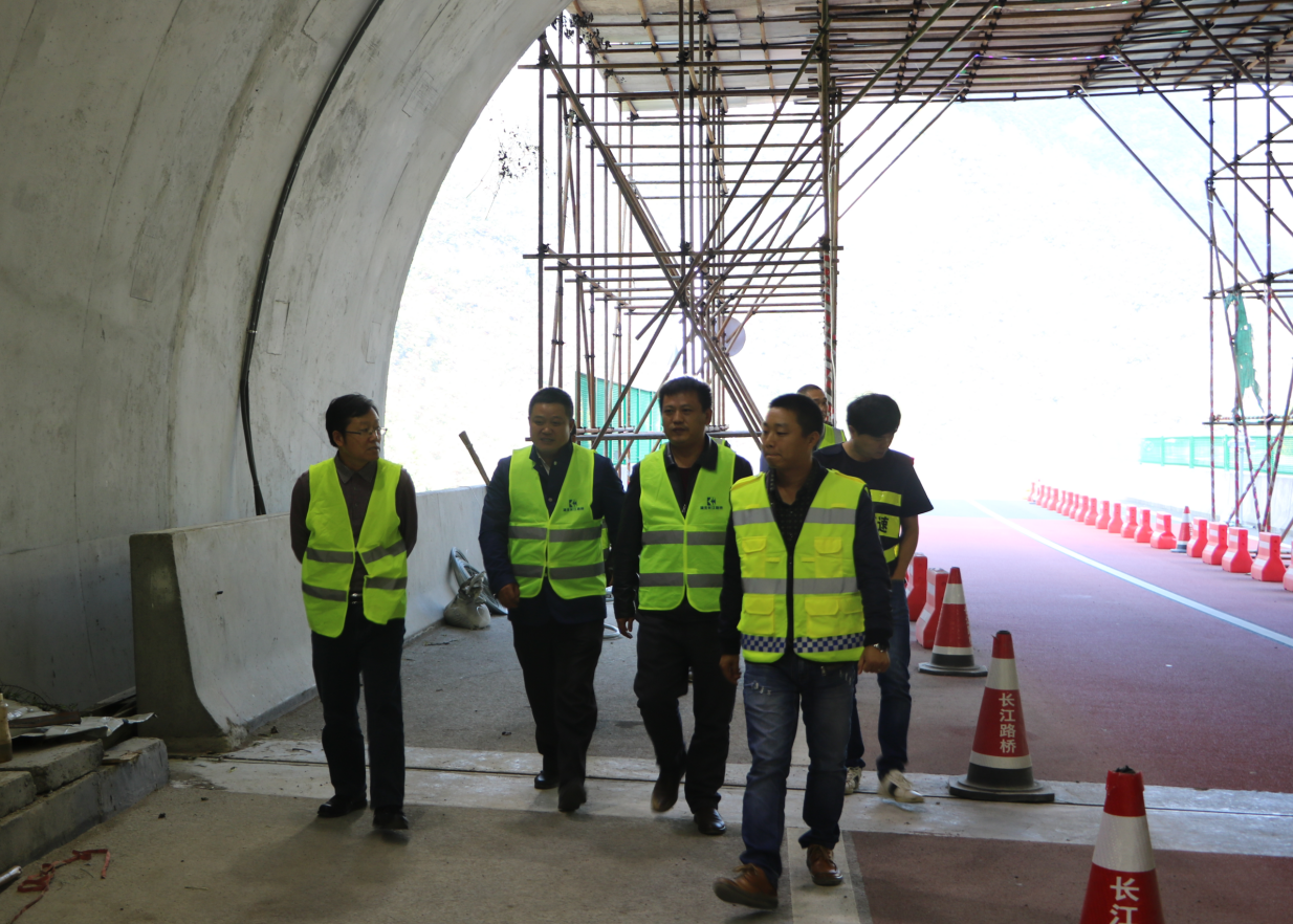 白洋公司总经理叶志华（左一）视察朱家场隧道隐患治理现场